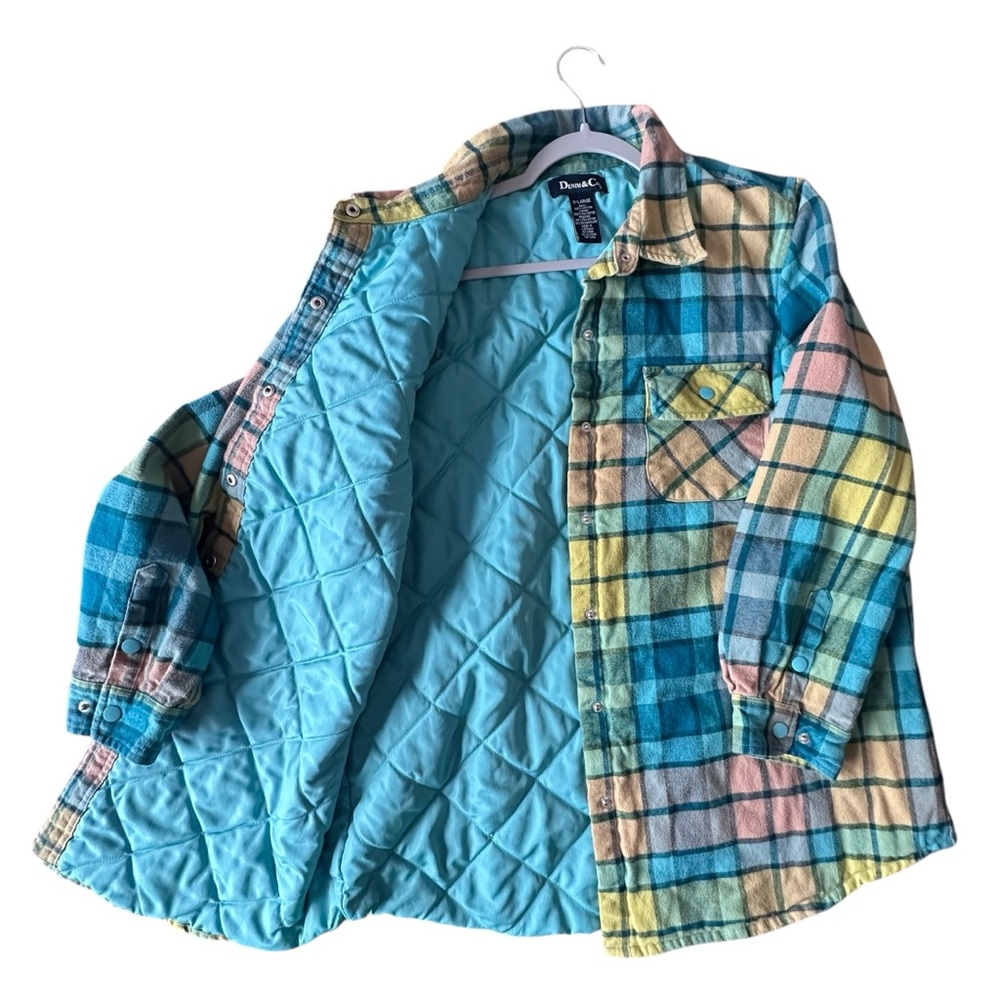 Denim & Co. Quilted Plaid Flannel Shacket Jacket XL – Colorful Cozy Layer
